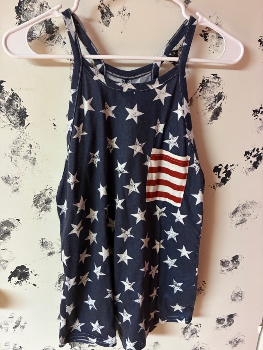 Star Print Racerback Tank with Striped Pocket
